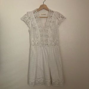 Ulla Johnson Short White Crochet Trimmed Dress
